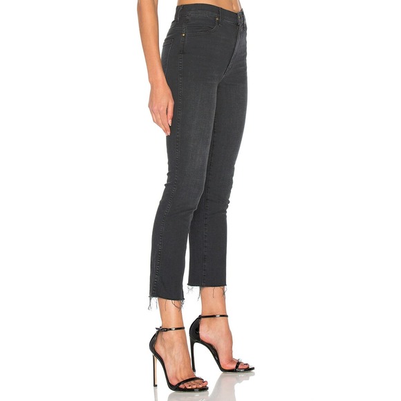 THE GREAT The Nerd Raw Hem Jeans In Black Size 24 Kick Flare High Rise Straight - Picture 3 of 16